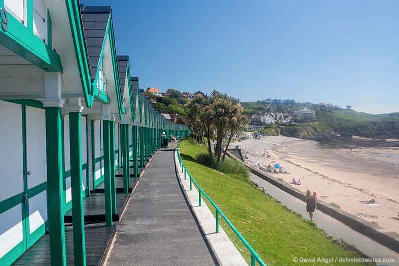 Image of Langland Bay beach and huts Gower Peninsula Wales